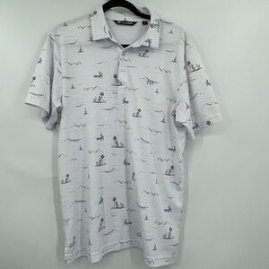 Travis Matthews White Floral Palm Day Man Abstract Golf Polo Shirt Medium